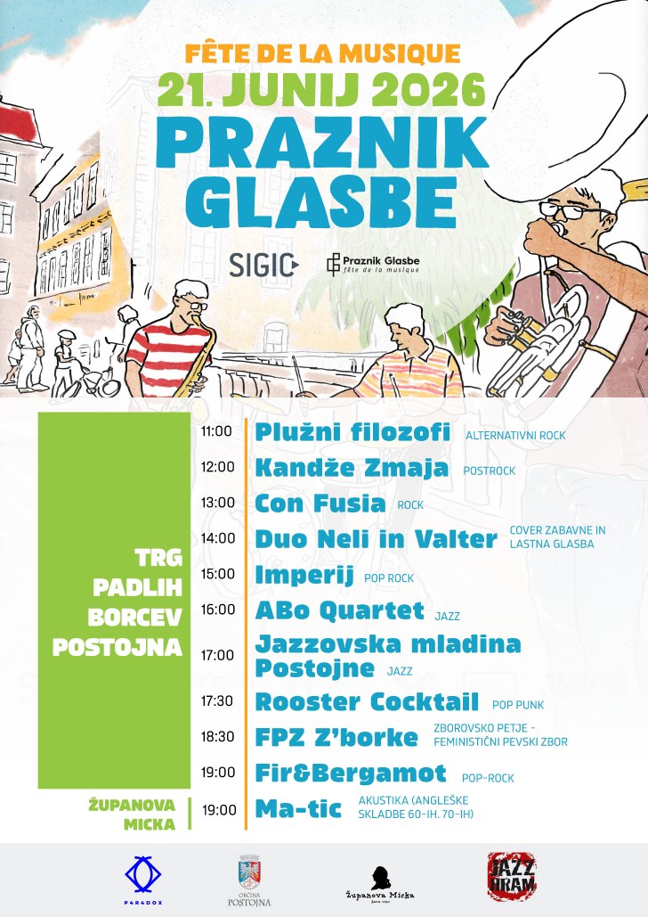 Praznik glasbe v Postojni 2026 / Fête de la Musique