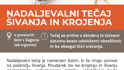 Nadaljevalni tečaj šivanja in krojenja