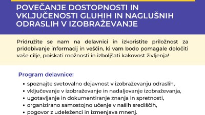 Delavnica za povečanje dostopnosti in vključenosti gluhih in naglušnih odraslih v izobraževanje