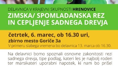 Delavnica v KS Hrenovice: Zimska oz. spomladanska rez in spomladansko cepljenje sadnega drevja