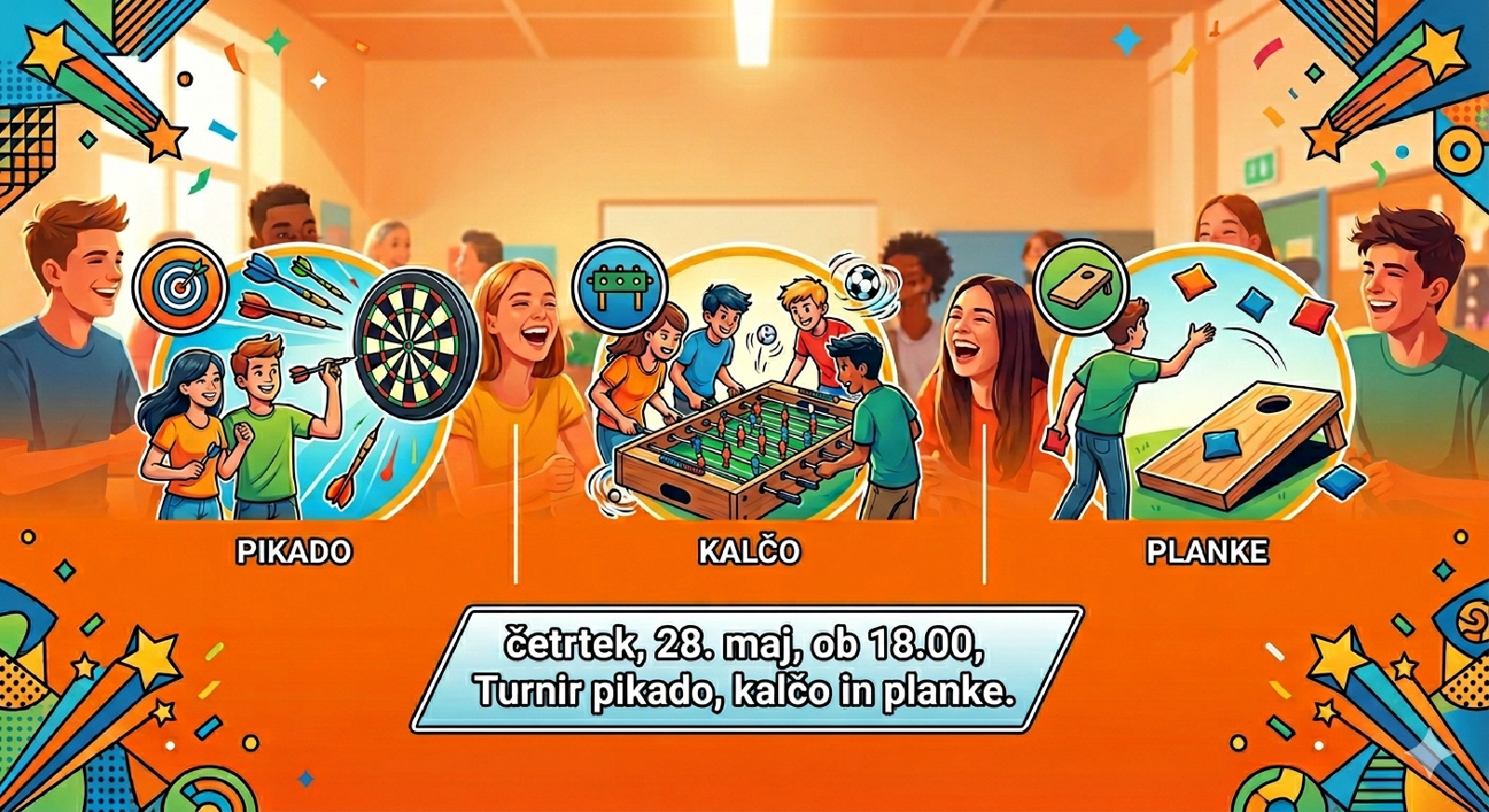 Turnir: pikado, kalčo in planke